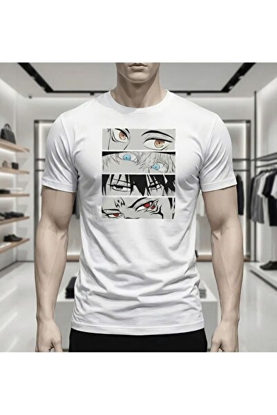 LELVANİ TRICOU CLASIC CU IMPRIMARE ANIME DE DESENE ANIMATE, ALB/NEGRU