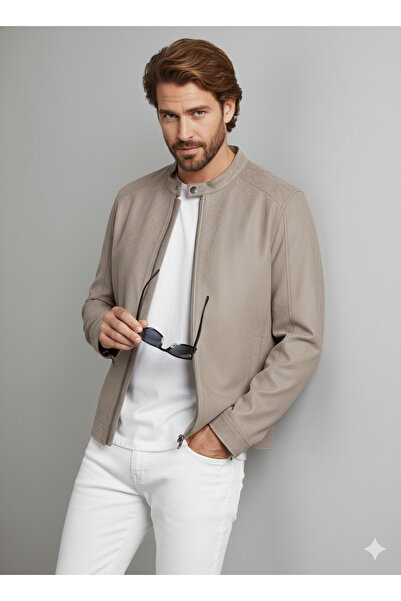 Jack & Jones Ανδρικό καφέ μπουφάν με λαιμόκοψη Jack&Jones Dylan Clean