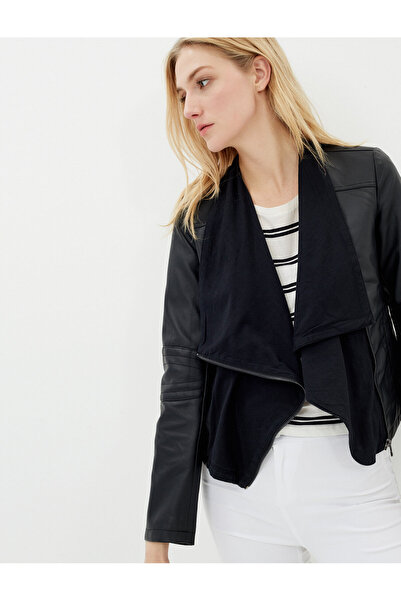 Koton Schwarzer Damenmantel 6YAK53233GW