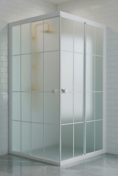 Durul Duşakabin Kare Komple Buzlu Beyaz Çizgi Cam