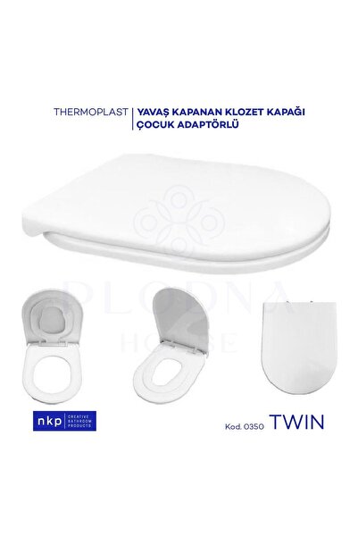 Plodna House Twin D-form Çocuk Bebek Oturaklı Çift Kullanım Yavaş Kapanan Klo...
