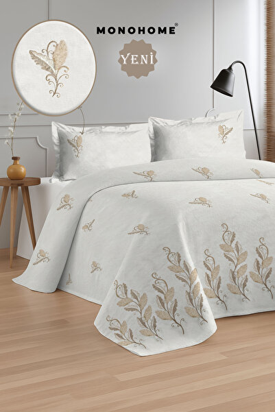 MonoHome NAKIŞLI %100 Pamuk Jakar Dokuma Çift Kişilik Pike / Yatak Örtüsü Tak...