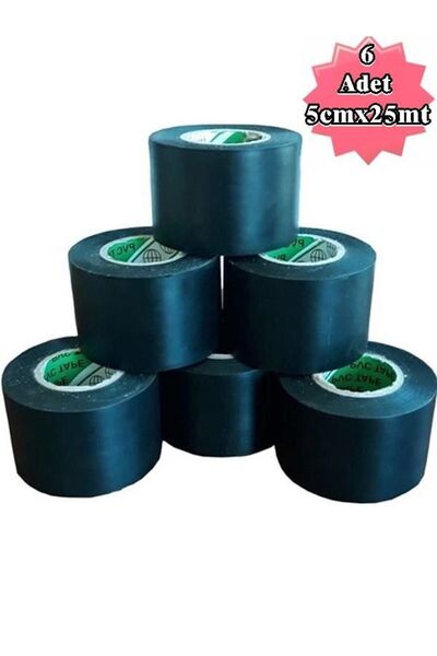 Genel Markalar Siyah Pvc Bant 6 Adet 5cmx25m Izolasyon Bandı 50mm