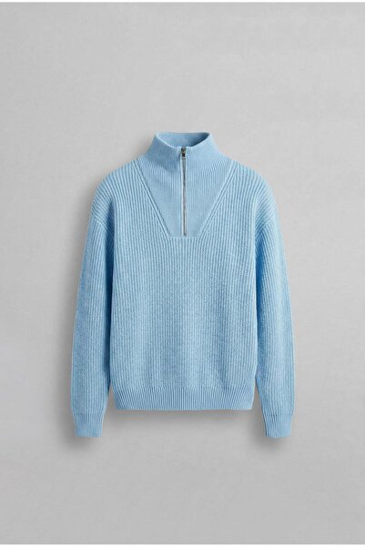 ablukaonline Blue Men's Knitted Sweater - Baby with Half Zipper