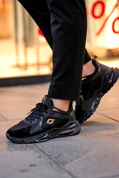 SOLAZER Erkek Siyah Altın Sneaker Günlük Spor Ayakkabı 035