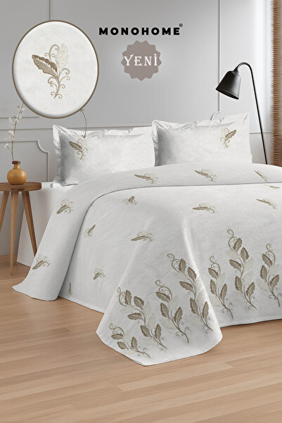 MonoHome NAKIŞLI %100 Pamuk Jakar Dokuma Çift Kişilik Pike / Yatak Örtüsü Tak...