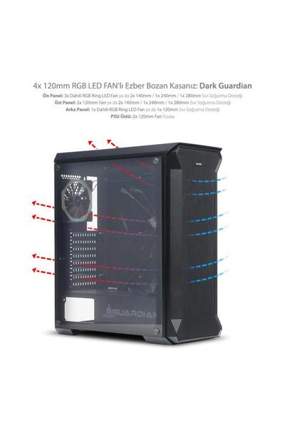 Dark GUARDIAN 4x12cm Dual RGB Fan USB3.0 T-Glass ATX Oyuncu Kasası DKCHGUARDIAN