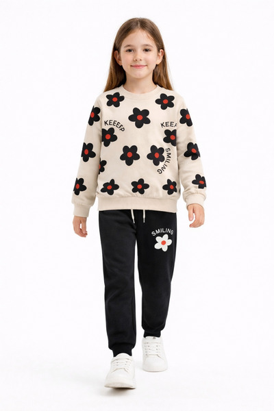 Beka Kids Girl's Printed Floral Patterned Trousers with Pockets Comfortable T...