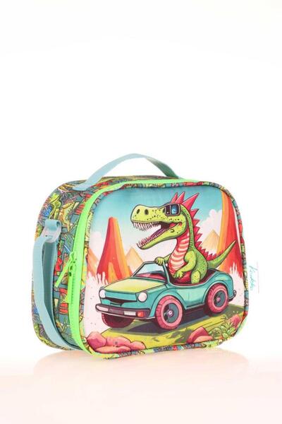 KAUKKO Geantă de prânz cu dinozaur cu izolare termică, verde, pentru băiat