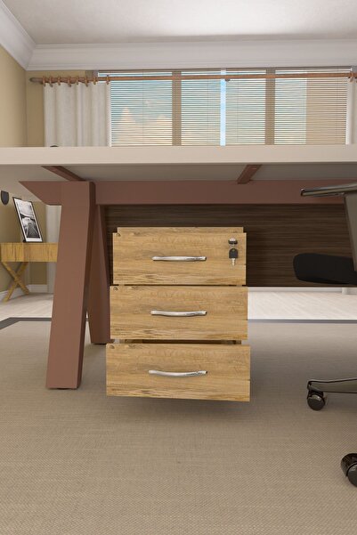 Mirobi Mirello 3 Çekmeceli, Kilitli, Tekerlekli Masa Altı Keson Çam