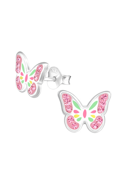 OEM Children's 925 Silver Screw Earrings, Butterfly Model with Crystals