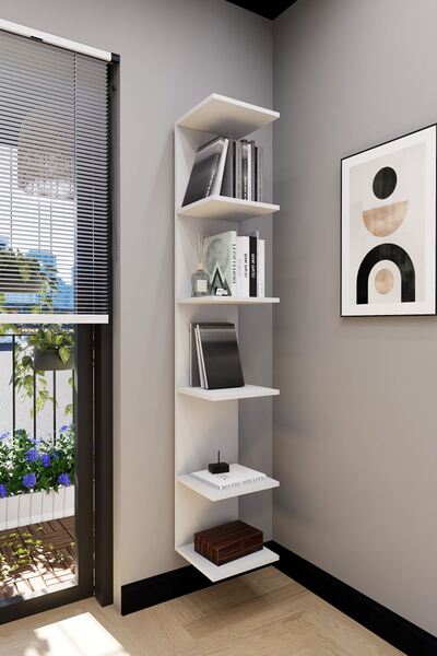 Mirobi Troy Duvara Monte Kitaplık Duvar Rafı 6 Raf Beyaz