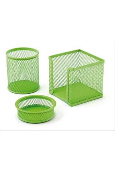 Genel Markalar Masa Seti Ataşlık-Kağıtlık-Kalemlik 3 LÜ Metal Perforeli Yeşil...
