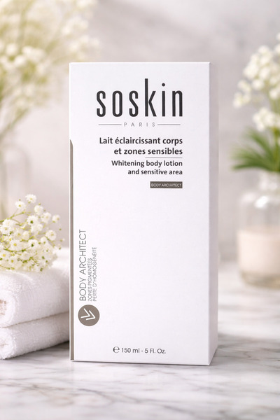 SOSKIN لوشن فرنسي أصلي، آمن لتفتيح الجسم والمناطق الحساسة للنساء والرجال، 150 مل