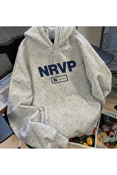 LELVANİ Ανδρικό φούτερ με κουκούλα σε αμερικανικό στυλ NRVP με στάμπα σε γκρι...