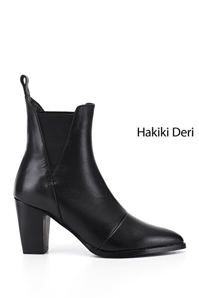 GÖNDERİ(R) Women's Black Heeled Genuine Leather Chelsea Boots
