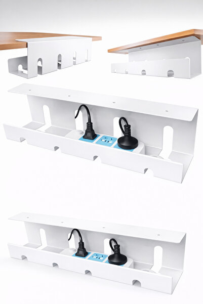 VENON قطعة واحدة من منظم الكابلات المعدني الأبيض تحت الطاولة بطول 40 سم، يتضم...