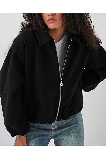 Modamorfo Women's Drawstring Oversize Cashmere Jacket 0728 - Black