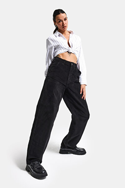 it's basic Жіночі чорні 26w41 тонкі вельветові штани з вузькими штанинами