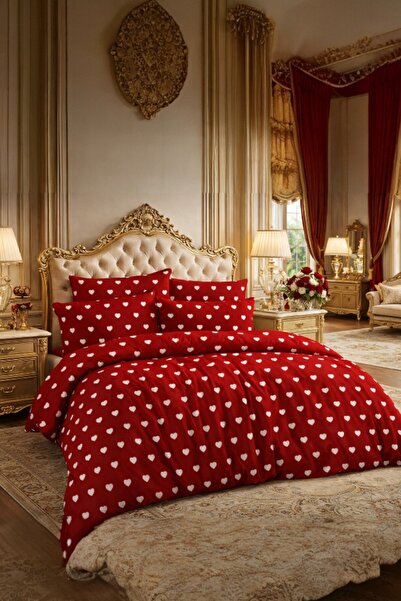 Cottonest Romantic Heart Patterned Double Duvet Cover Set - Valentine's Day -...