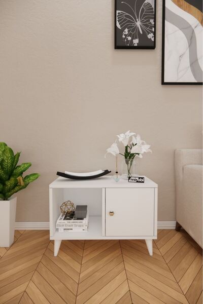 Mirobi Lomira Komodin 2 Bölmeli Komodin Kapaklı Komodin Yan Sehpa Beyaz