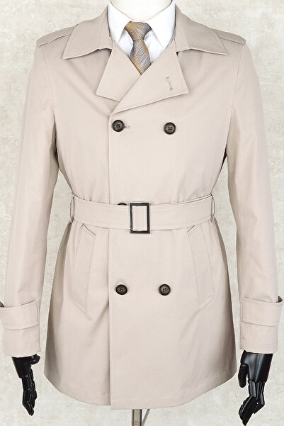 Jan Carlucci Camel Tek yırtmaç Dizüstü Kemerli Trençkot