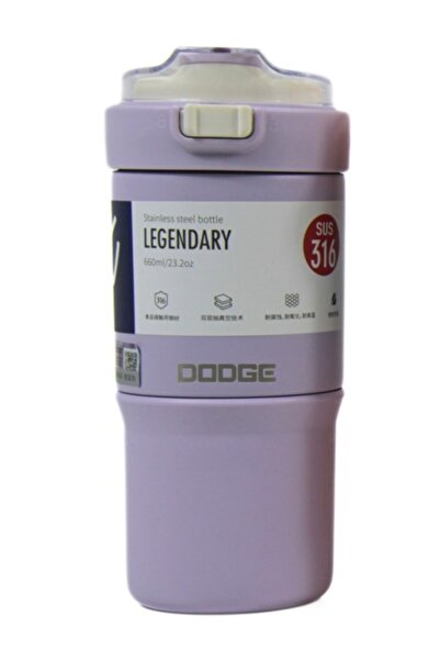 DODGE DB-23684 Çift Kullanım Pipetli/Rahat İçim Mor 660ml Çelik Termos