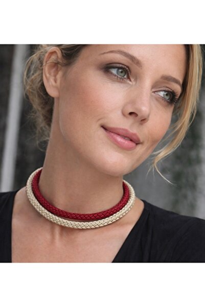 Kutcha Accessories Çift Renkli Kadın Choker Kolye – Örgü Detaylı El Yapımı Bo...
