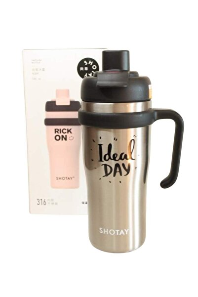 Shotay ST-8918 Çift Kullanım Pipetli/Rahat İçim Gri 720ml Çelik Termos