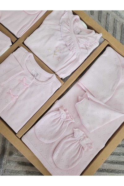 Caramell İncibaby 100% Natural Cotton Jacquard Summer Breathable Fabric Elegant Baby Girl 10-Piece Hospital Discharge Set