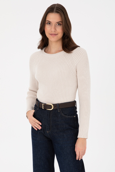 U.S. Polo Assn. Pulover crem pentru damă cu gât turnat 50297095-VR071