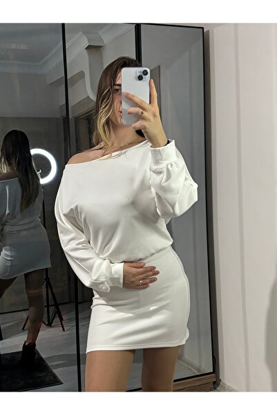 ELA Modal Kumaş Kayık Yaka Mini Elbise