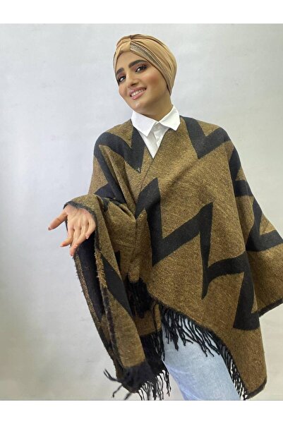 ALDAİR Women's winter double-sided poncho shoulder 140x140