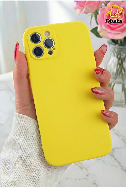Fibaks iPhone 12 Kılıf Lansman Kadife Kamera Korumalı Yumuşak Silikon Sarı