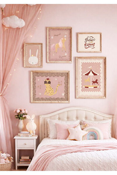 leilart Pastel Masalsı Çocuk Odası Duvar Tablo Seti – Hayvan ve Sirk Temalı 5...