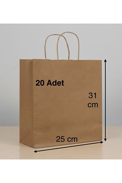 e Erta Burgu Saplı Kraft Çanta 25x31 Cm 20 Adet Hediye Poşeti , Hediye Paketi...