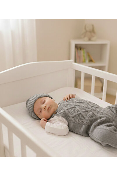 Nimini Kids Örgü Baklava Desenli Ayarlanabilir Askılı Unisex Bebek Bereli Sal...