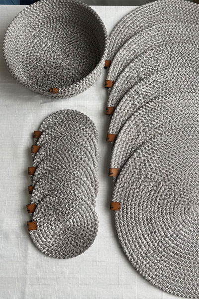 MS Glassware Сив американски сервиз Supla, 13 части – 6 подложки за чинии, 6 ...