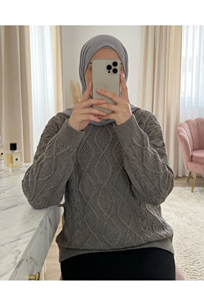 HİJABAYA Зимен свободен пуловер от плетиво с модел пчелна пита