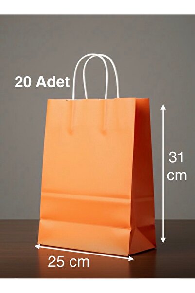 e Erta Turuncu Renkli Kraft Çanta 25x31 Cm 20 Adet Hediye Poşeti , Hediye Pak...