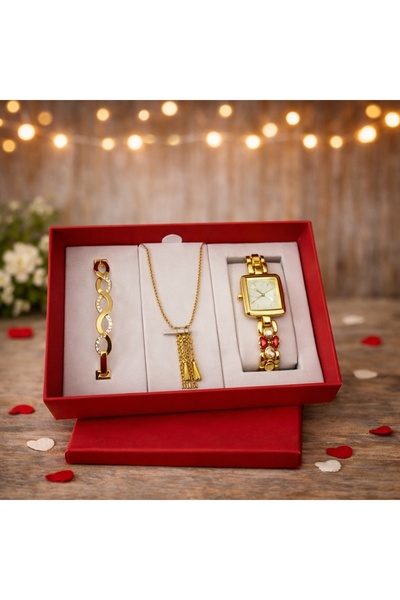 velve Fancy set for women with three pieces: bracelet, watch, necklace, Gold,...