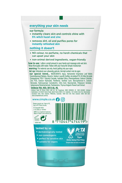 Simple Daily Skin Detox Arındırıcı Yüz Temizleme Jeli Temiz Ve Parlamayan Bir Cilt İçin 150 ml