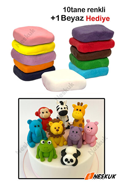 Neskuk Şeker Hamuru Seti 10 Parça 100gr + 1 Beyaz 100gr toplan 1100gr
