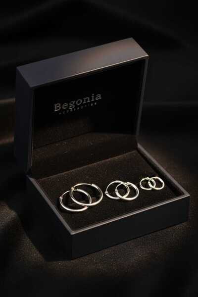 Takıparkxs 925 Ayar Gümüş Üç Boy 10 Mm, 12 Mm, 14 Mm 3 Çift Halka Küpe Seti