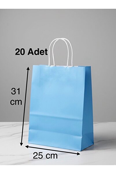 e Erta Mavi Renkli Kraft Çanta 25x31 Cm 20 Adet Hediye Poşeti , Hediye Paketi...