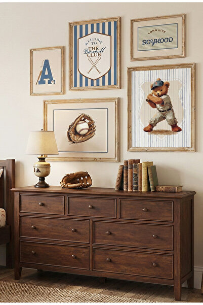 leilart Beyzbol Temalı Vintage Erkek Çocuk Odası Duvar Tablosu Seti