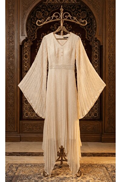 alqarat Ethereal Plissé Bell-Sleeve Dress