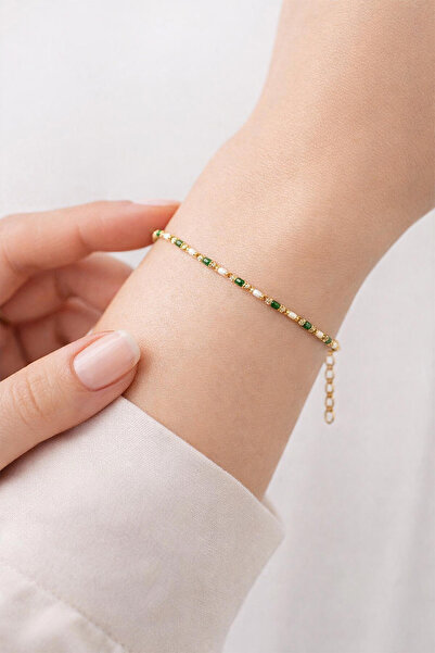 Bilezikci Yeşil Mineli Altın Bileklik 14 Ayar