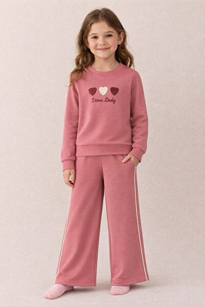 Nazar Bebe Kız Çocuk Gül Kurusu “Stars Lady” Nakışlı Rahat Eşofman Takımı 253013