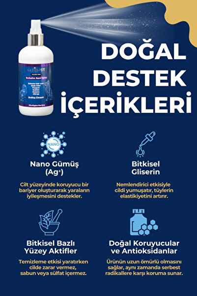 Cleapet Köpek Cilt Onarıcı ve Tüy Dökülme Karşıtı Bakım Spreyi 250 ml.